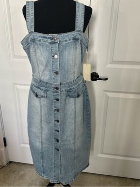 Indigo Rein Light Blue Denim Button-Front Midi Dress